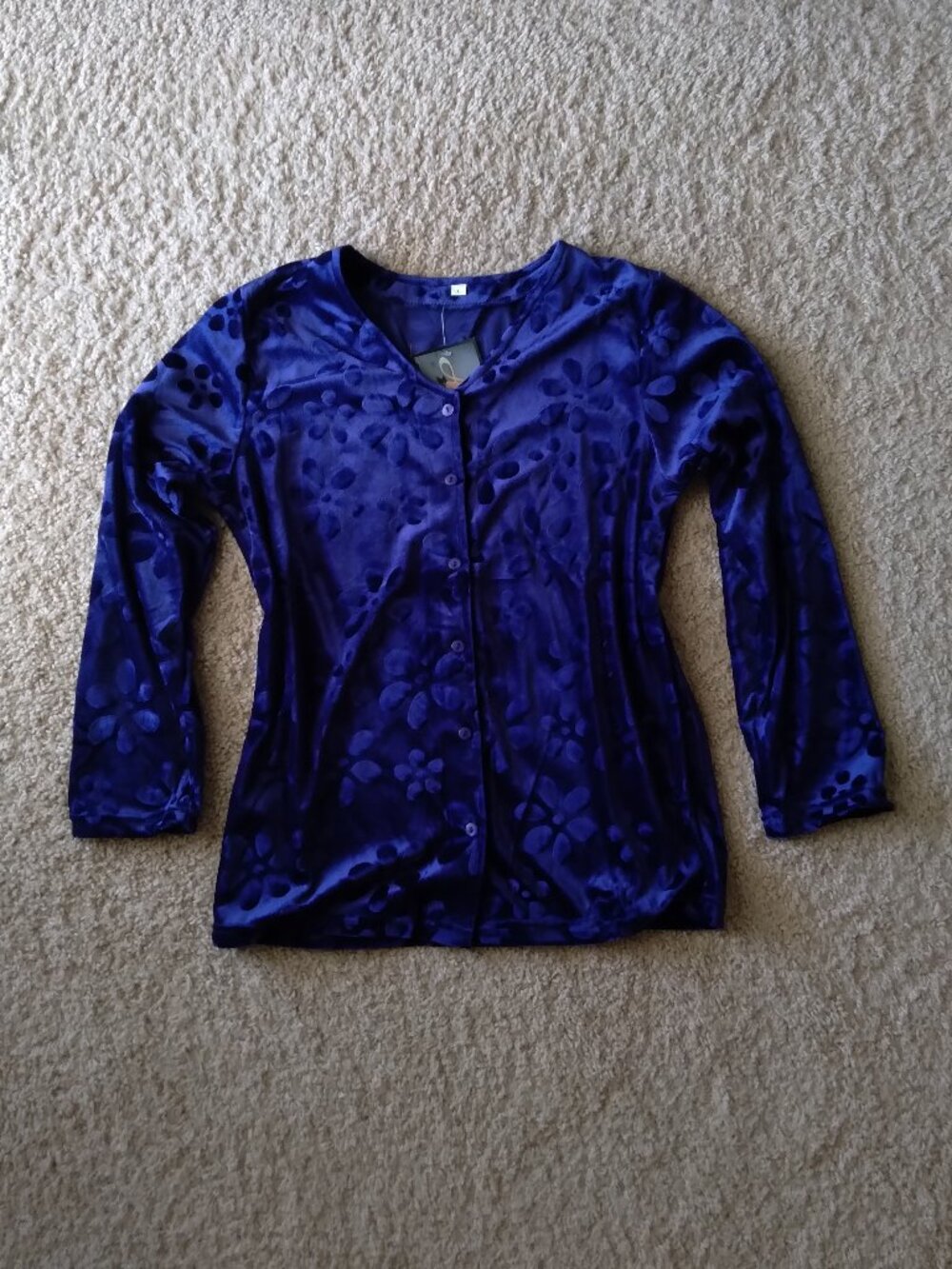 NWT Whimsigoth Purple Velvet Floral Print Button Front Cardigan Size Large